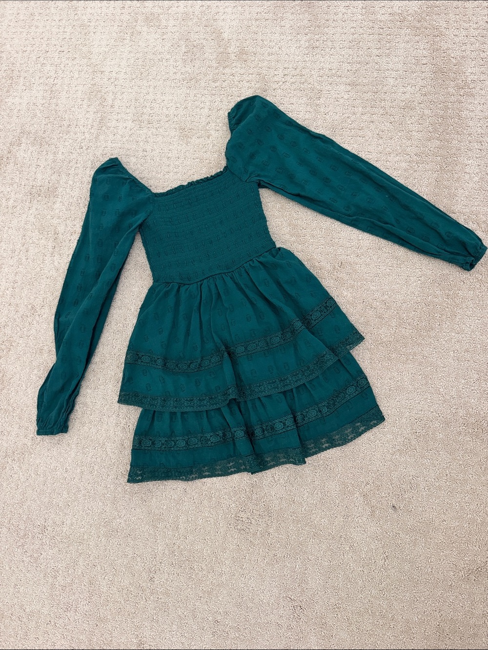 Altar'd State Teal Tiered Long-Sleeve Dress